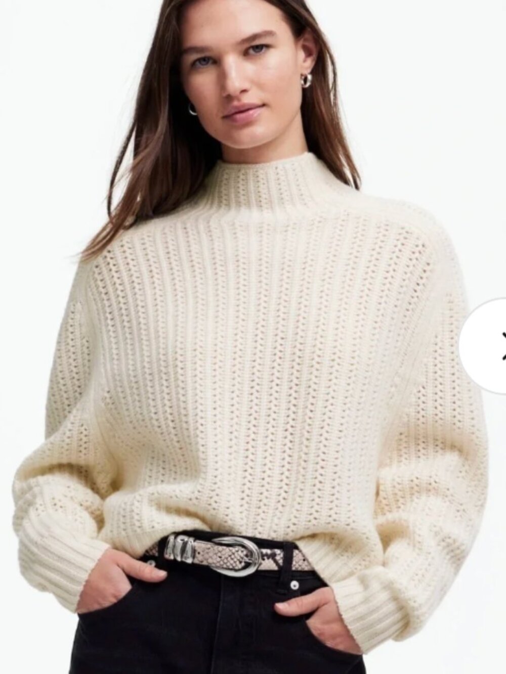 Madewell Pointelle Stitch Ivory Mockneck Merino Wool Sweater Small SOFT!